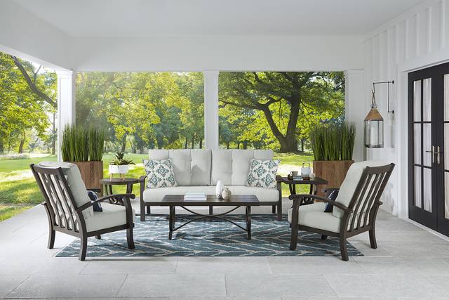 Lake Breeze Aged Bronze Outdoor Sofa With Rollo Seafoam Cushions - Thumbnail - Image 2
