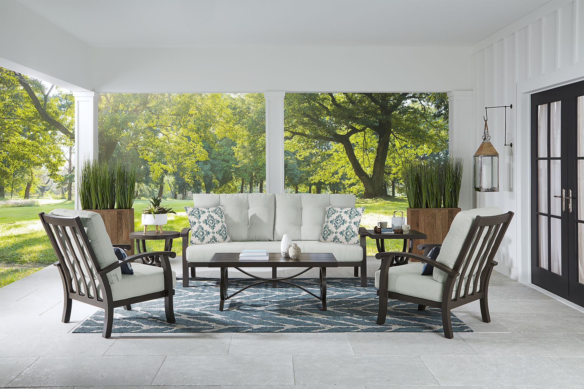 Lake Breeze Aged Bronze Outdoor Sofa With Rollo Seafoam Cushions - Image 2