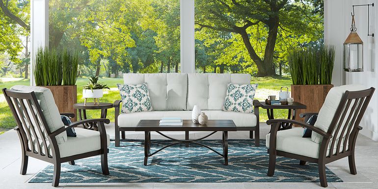 Lake Breeze Aged Bronze Outdoor 4 Pc Seating Set with Rollo Seafoam Cushions