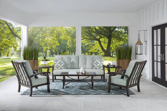 Lake Breeze Aged Bronze Outdoor Sofa with Mist Cushions - Thumbnail - Image 2