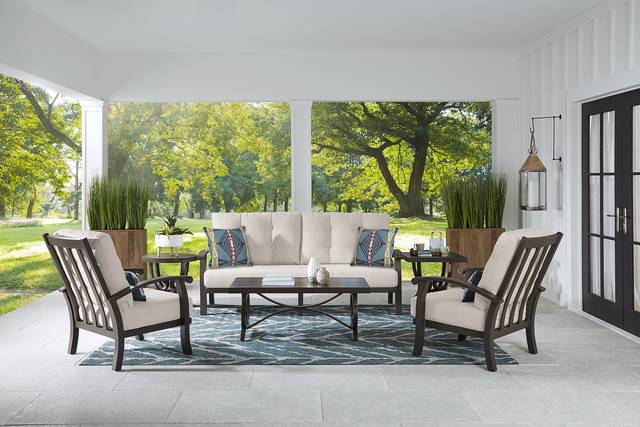 Lake Breeze Aged Bronze Outdoor 4 Pc Seating Set with Wren Cushions - Thumbnail - Image 1