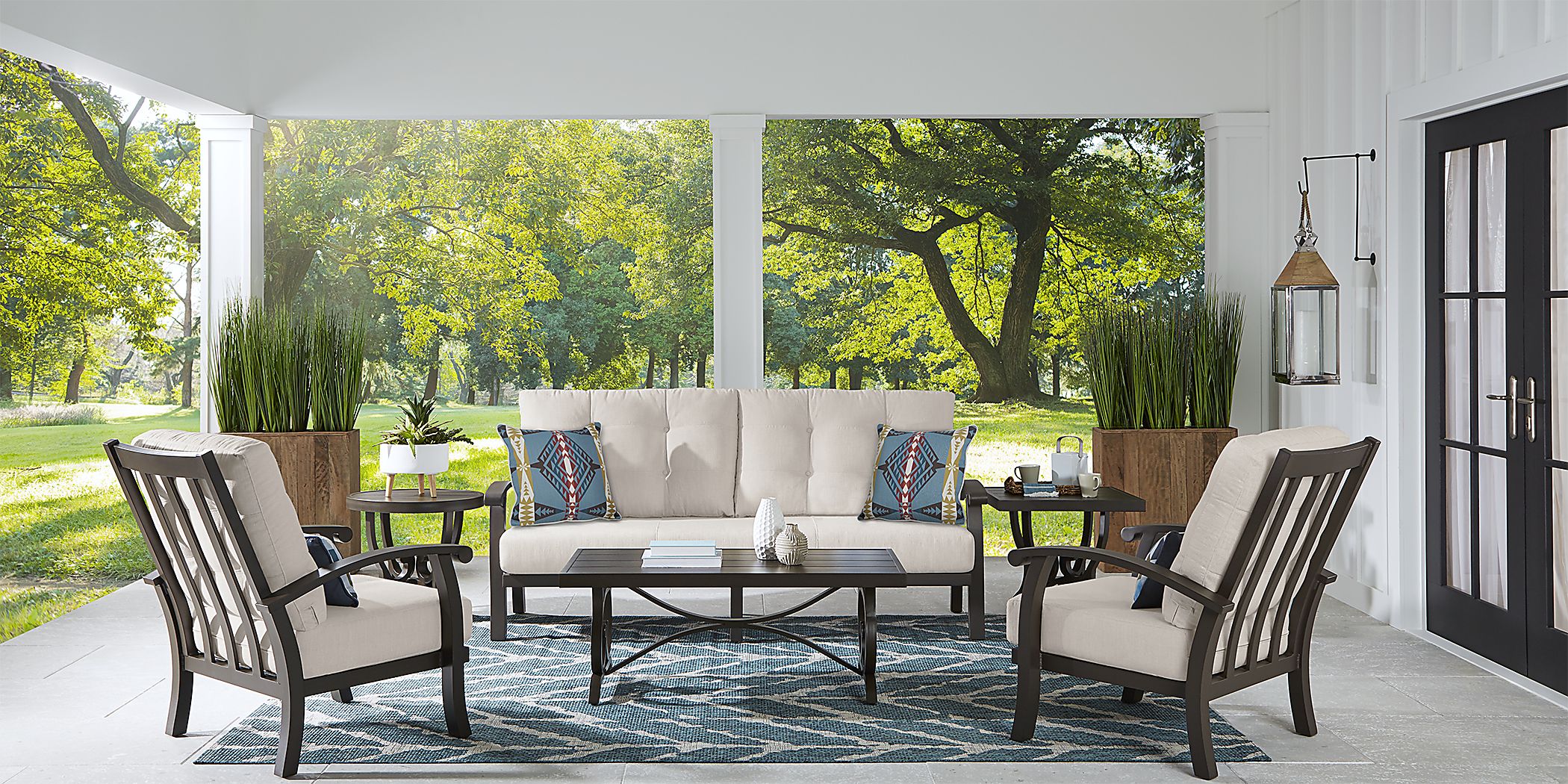 Lake Breeze Aged Bronze Outdoor 4 Pc Seating Set with Wren Cushions