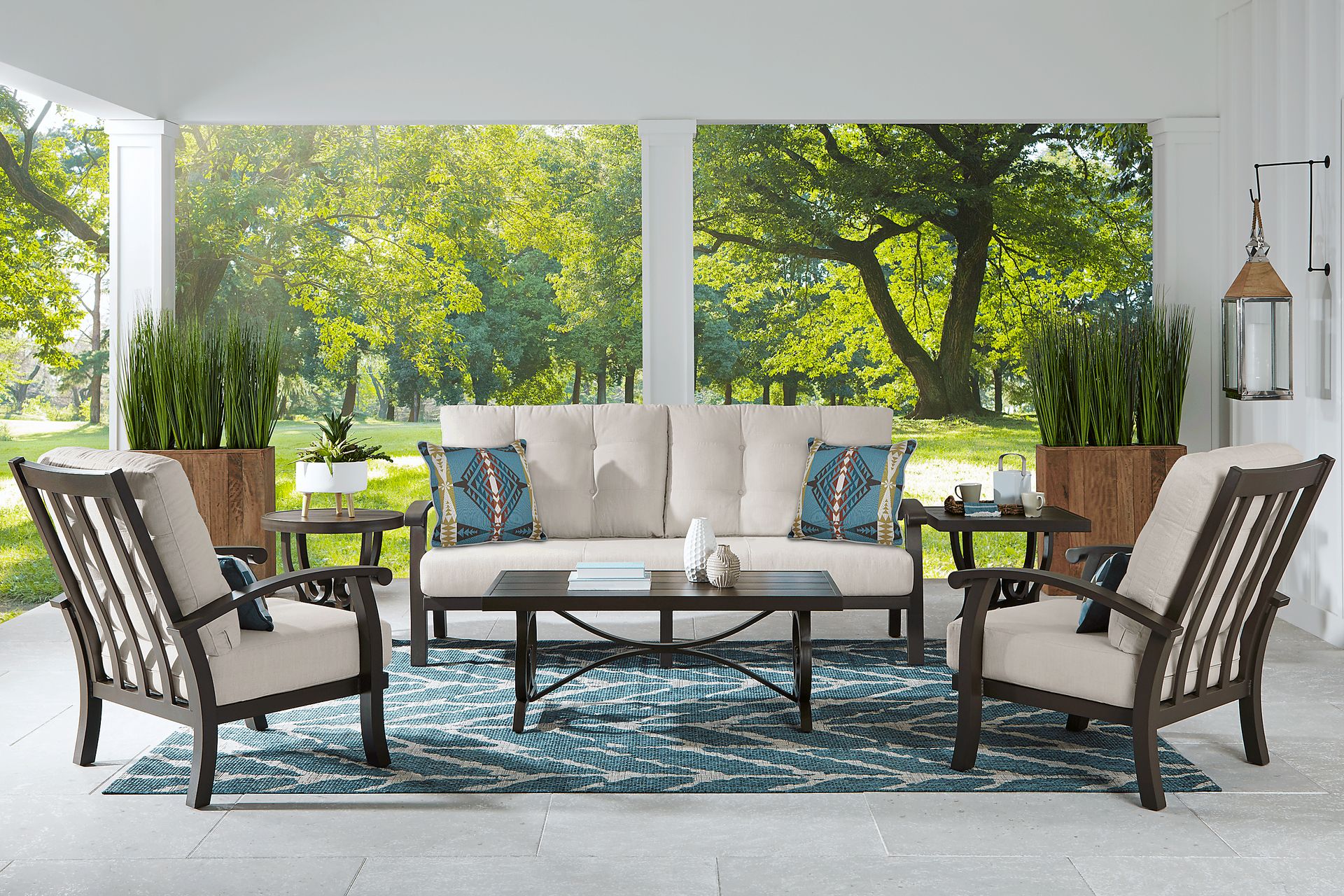 Lake Breeze Aged Bronze Outdoor 4 Pc Seating Set with Wren Cushions - Image 1