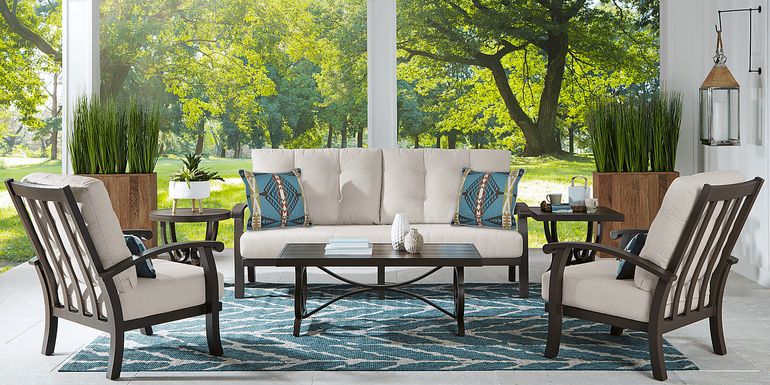 Lake Breeze Aged Bronze Outdoor 4 Pc Seating Set with Wren Cushions