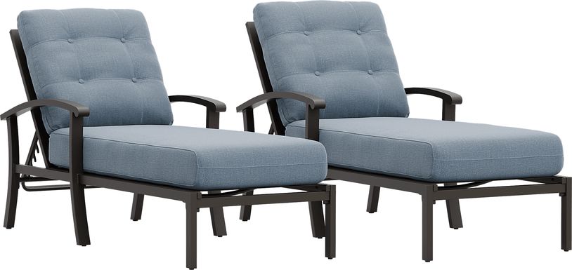 Lake Breeze Aged Bronze Outdoor Chaise with Blueberry Cushions, Set of 2