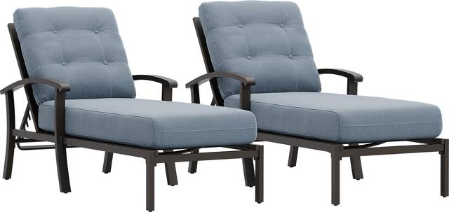 Lake Breeze Aged Bronze Outdoor Chaise with Blueberry Cushions, Set of 2 - Thumbnail - Image 1