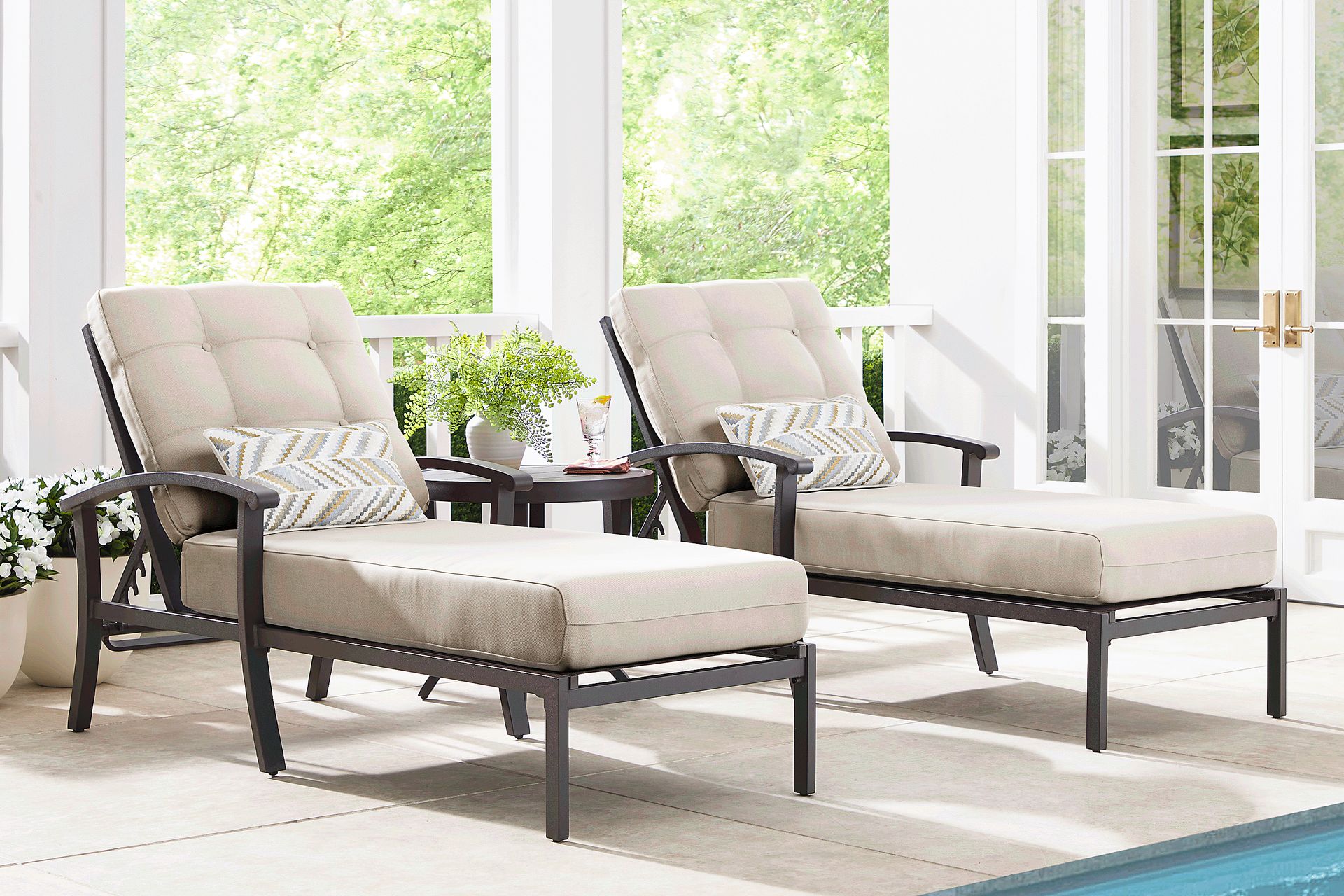 Lake Breeze Aged Bronze Outdoor Chaise with Desert Cushions, Set of 2 - Image 2