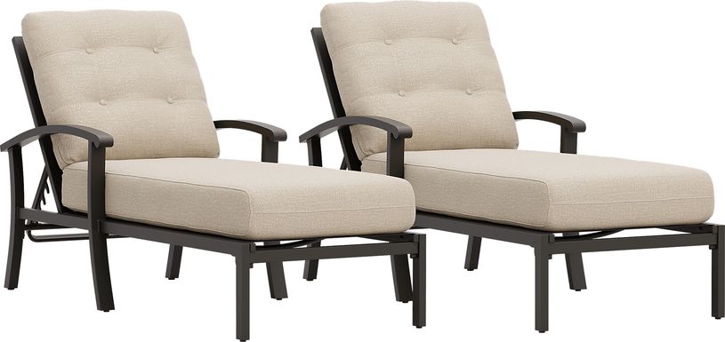 Lake Breeze Aged Bronze Outdoor Chaise with Hemp-Colored Cushions, Set of 2