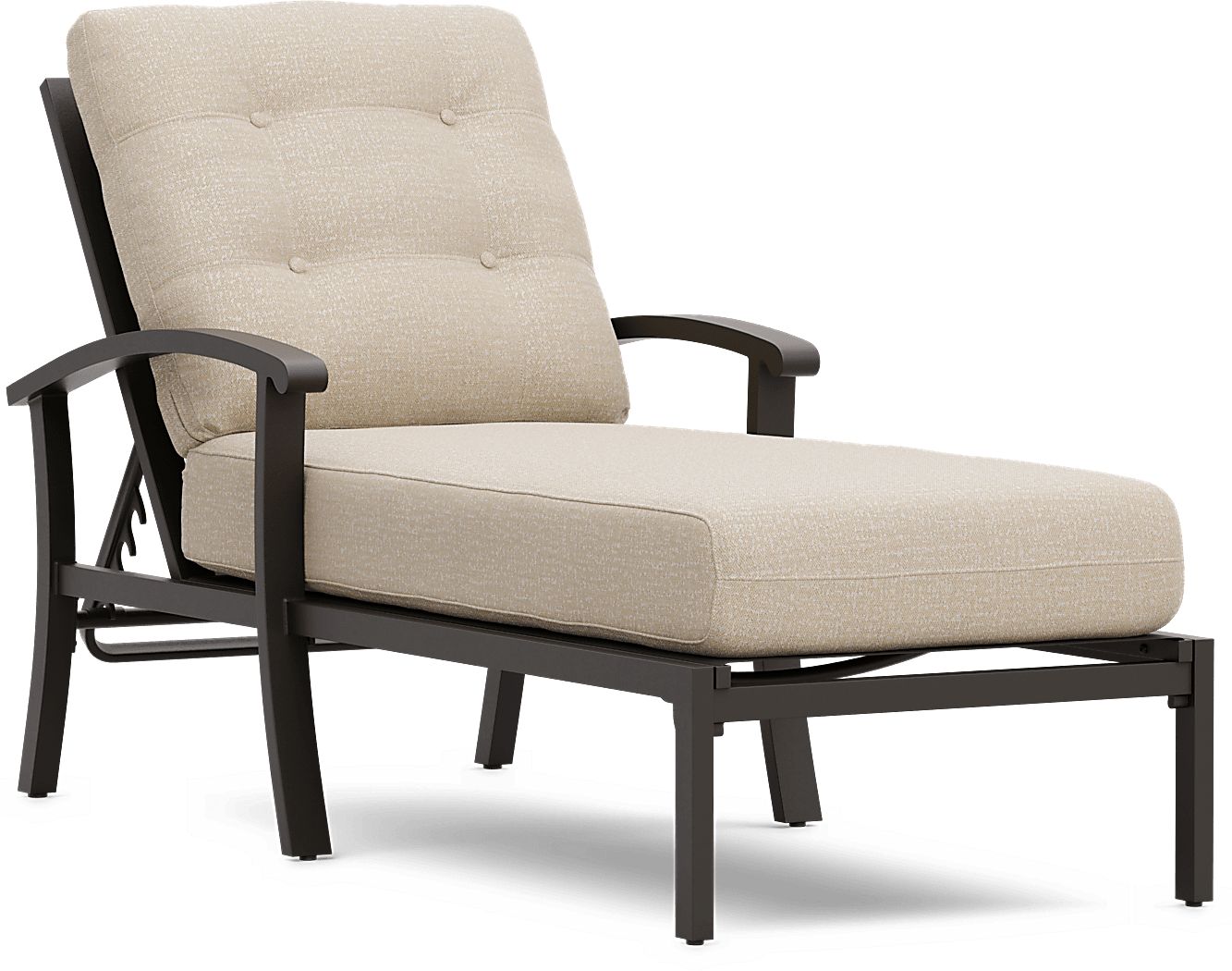 Lake Breeze Aged Bronze Outdoor Chaise with Hemp-Colored Cushions