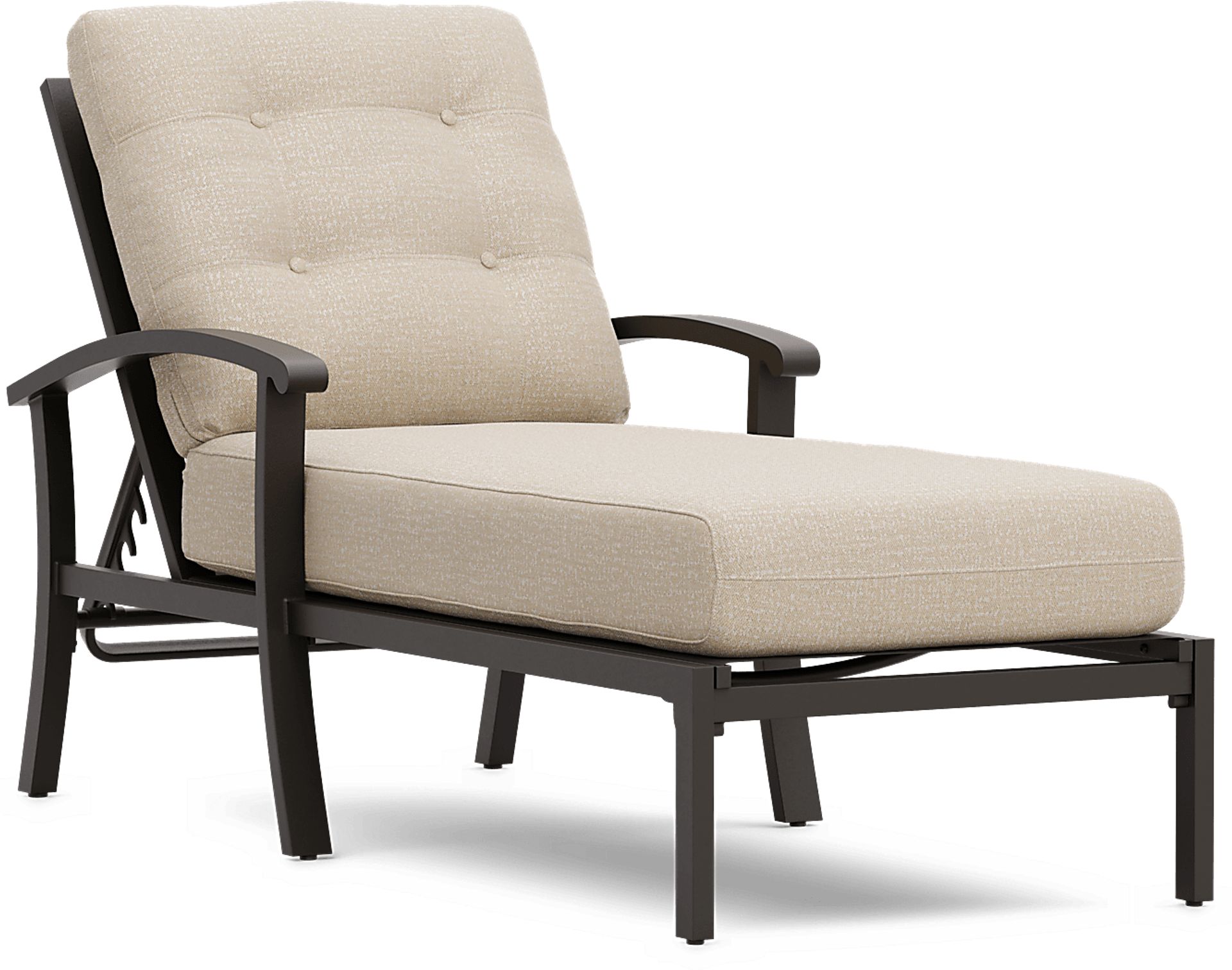 Lake Breeze Aged Bronze Outdoor Chaise with Hemp-Colored Cushions - Image 1