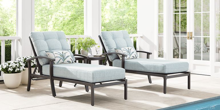 Lake Breeze Aged Bronze Outdoor Chaise with Mist Cushions, Set of 2