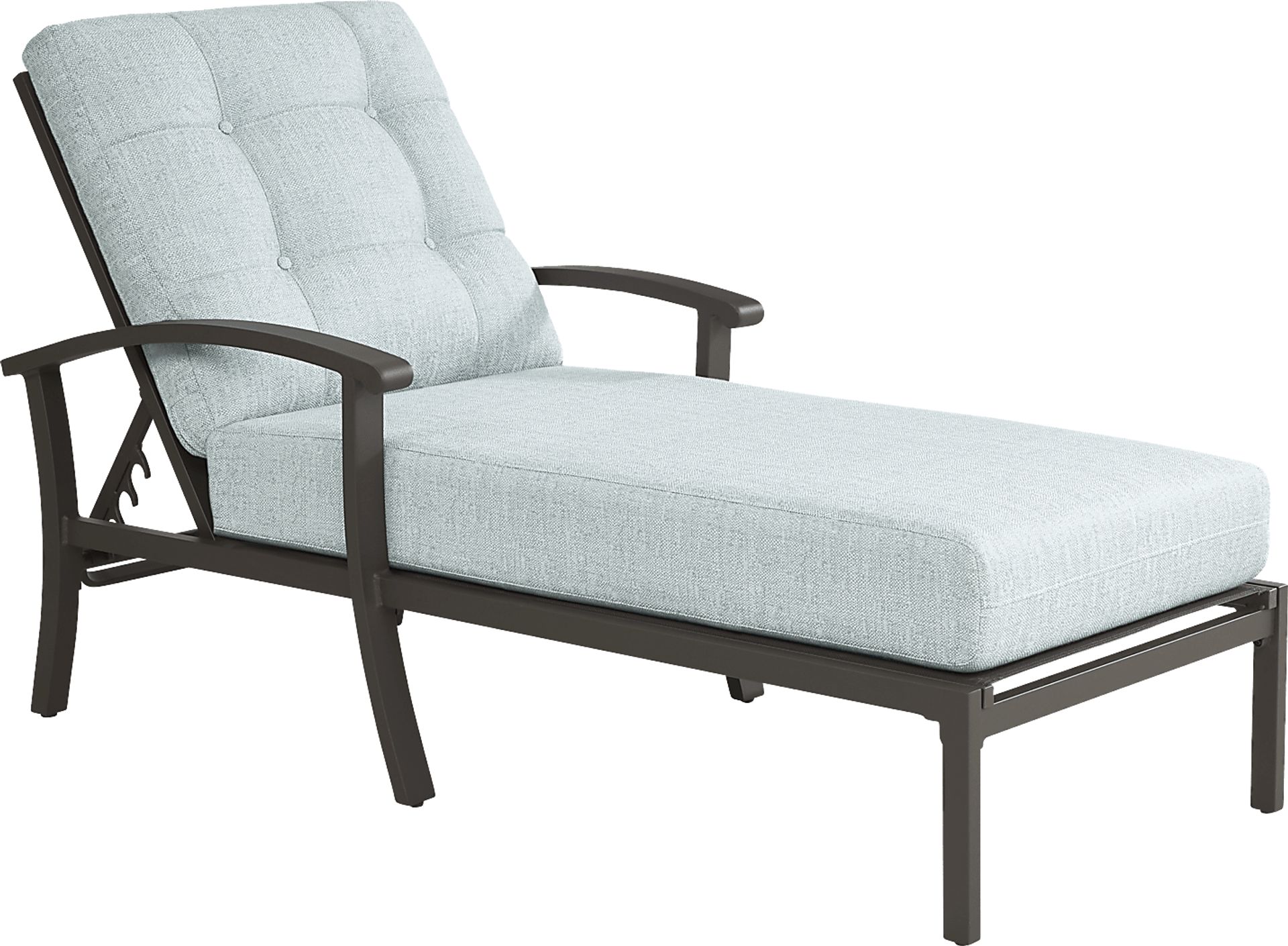 Lake Breeze Aged Bronze Outdoor Chaise with Mist Cushions - Image 1
