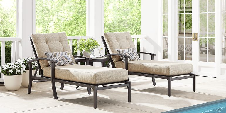 Lake Breeze Aged Bronze Outdoor Chaise with Wren Cushions, Set of 2