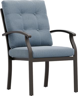 Lake Breeze Aged Bronze Outdoor Dining Chair with Blueberry Cushions