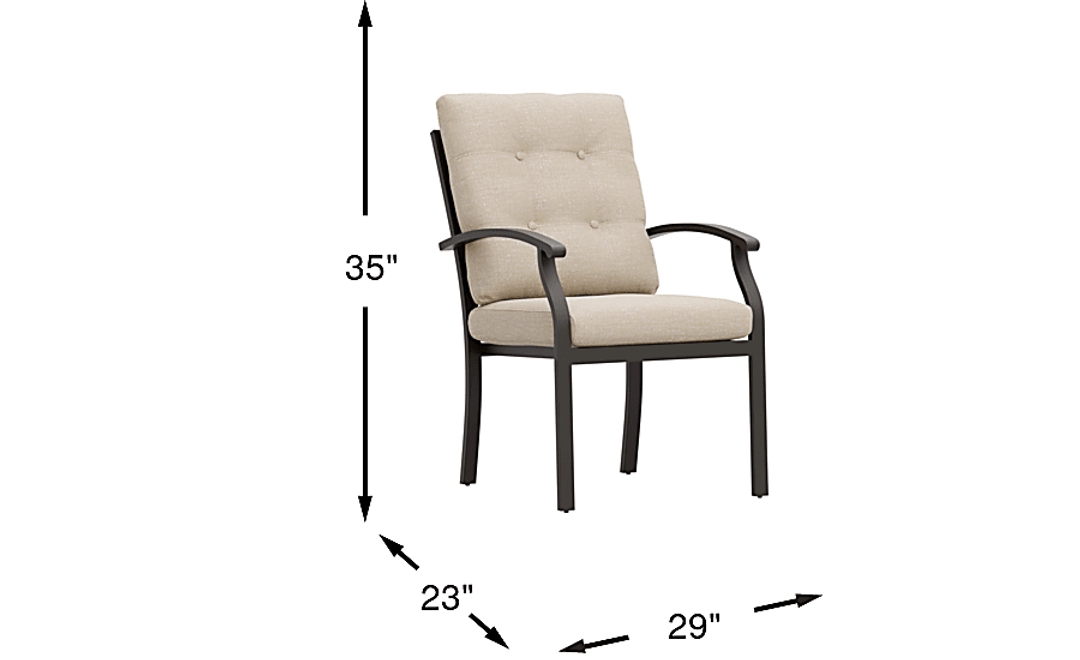 Lake Breeze Aged Bronze Outdoor Dining Chair with Hemp-Colored Cushions