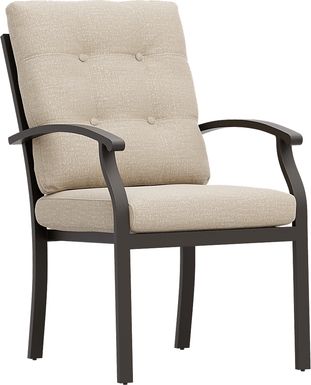 Lake Breeze Aged Bronze Outdoor Dining Chair with Hemp-Colored Cushions