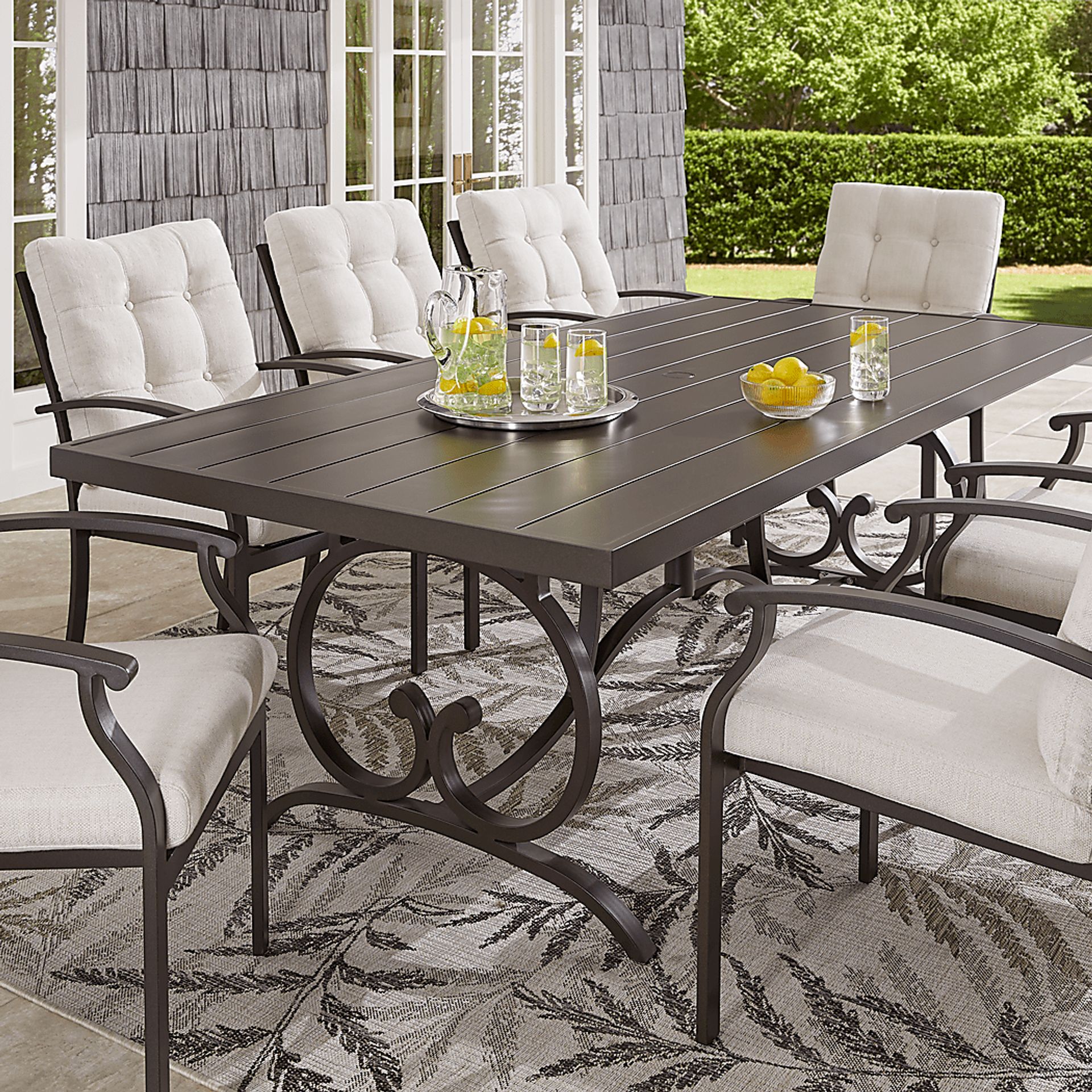 Lake Breeze 5 Pc Bronze Metal Parchment Beige Aluminum Outdoor Dining Set With Dining Chair 48 In. Round Dining Table Rooms to Go