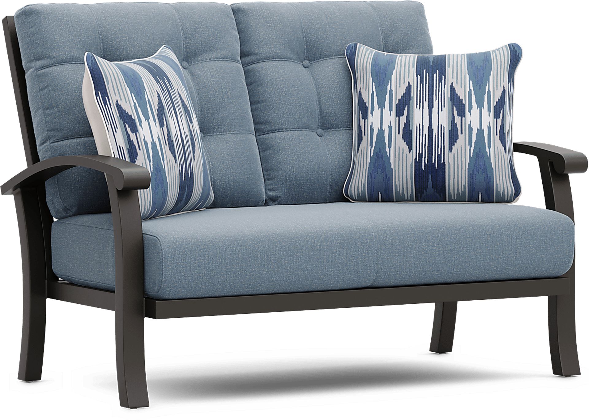Lake Breeze Aged Bronze Outdoor Loveseat with Blueberry Cushions - Image 2