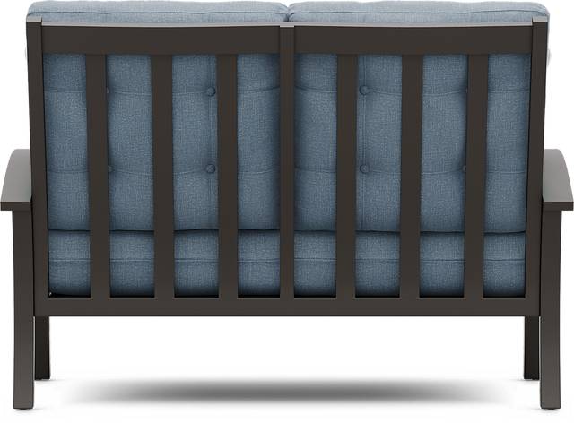 Lake Breeze Aged Bronze Outdoor Loveseat with Blueberry Cushions - Thumbnail - Image 3