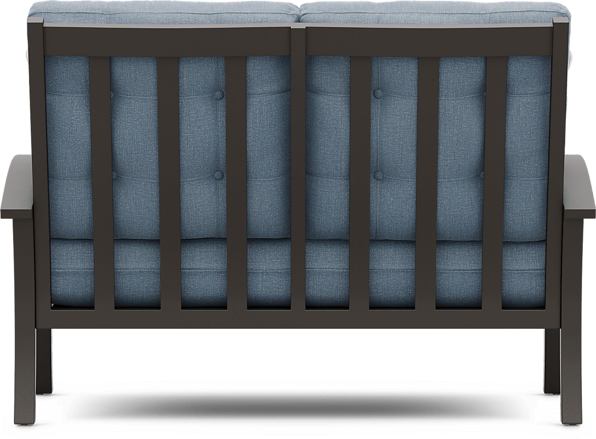 Lake Breeze Aged Bronze Outdoor Loveseat with Blueberry Cushions - Image 3