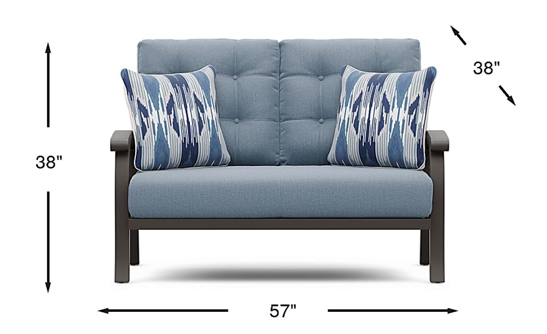 Lake Breeze Aged Bronze Outdoor Loveseat with Blueberry Cushions