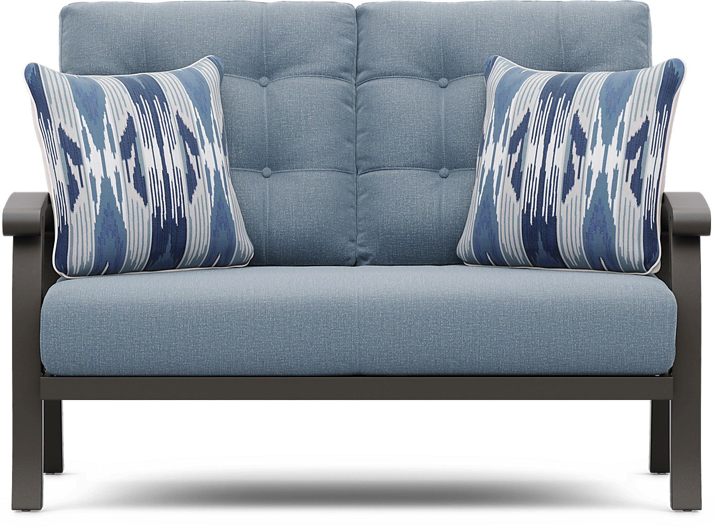 Lake Breeze Aged Bronze Outdoor Loveseat with Blueberry Cushions