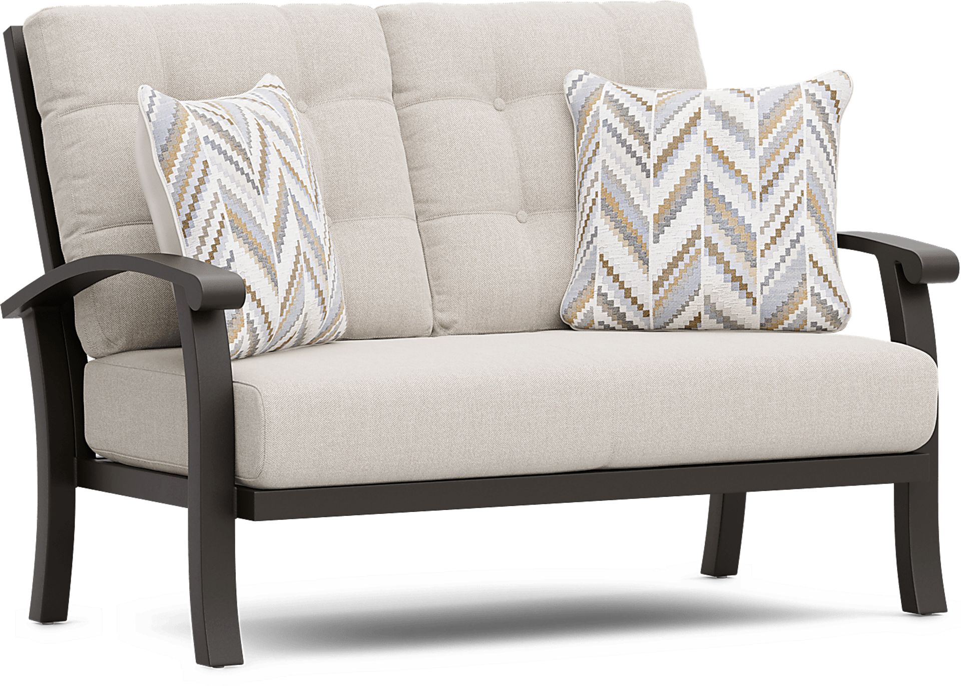 Lake Breeze Aged Bronze Outdoor Loveseat with Desert Cushions - Image 2