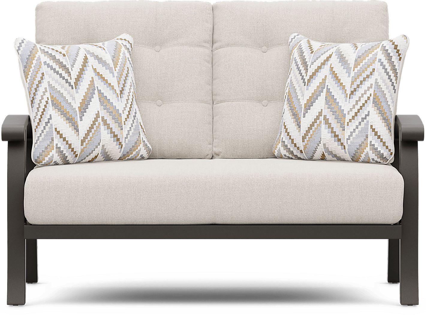 Lake Breeze Aged Bronze Outdoor Loveseat with Desert Cushions