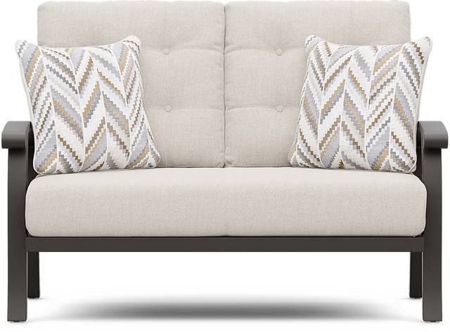 Lake Breeze Aged Bronze Outdoor Loveseat with Desert Cushions - Thumbnail - Image 1