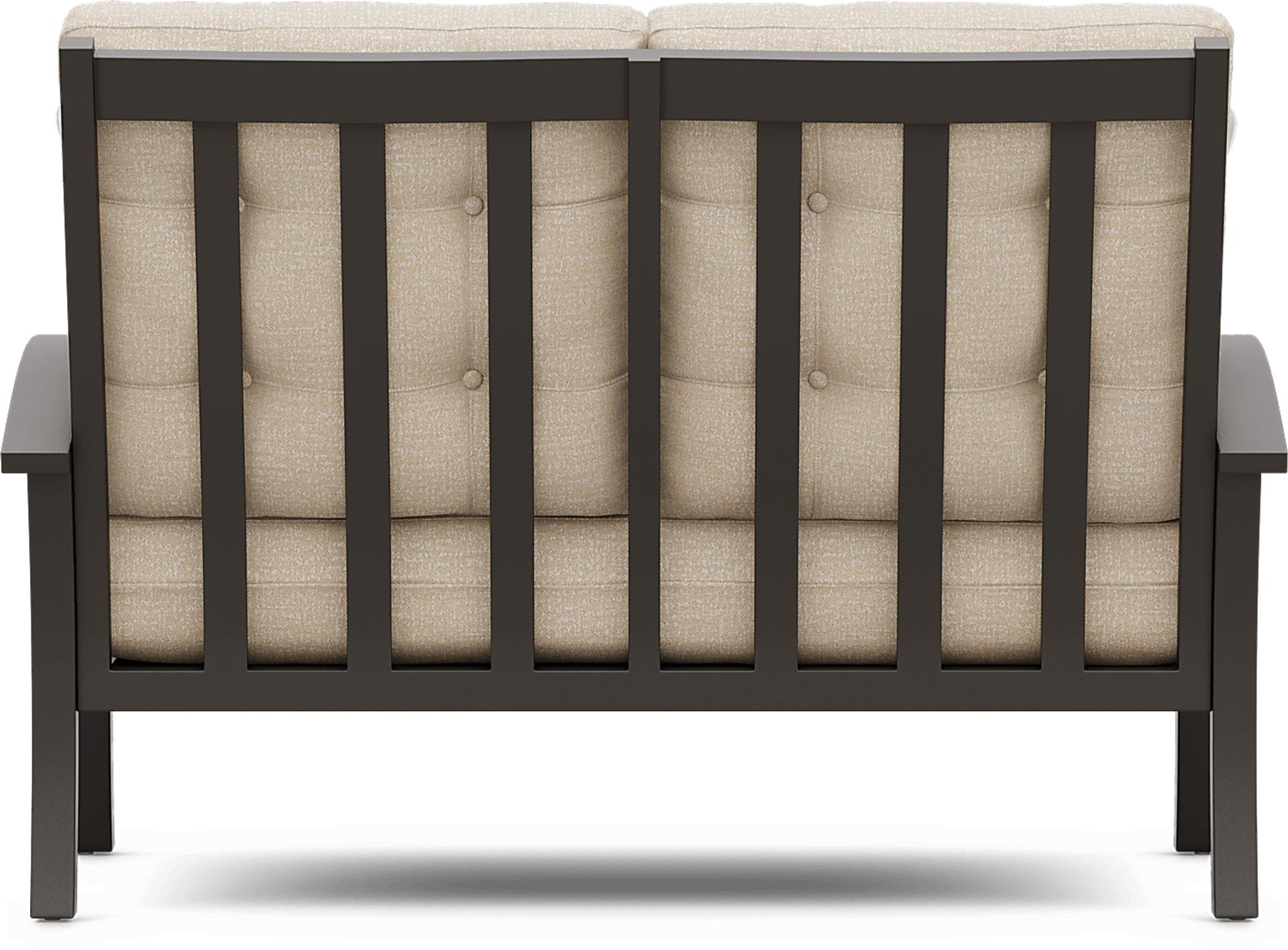 Lake Breeze Aged Bronze Outdoor Loveseat with Hemp-Colored Cushions - Image 3