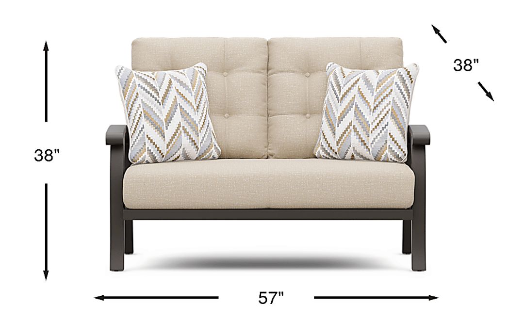 Lake Breeze Aged Bronze Outdoor Loveseat with Hemp-Colored Cushions