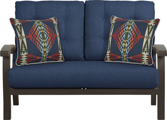 Lake Breeze Aged Bronze Outdoor Loveseat With Ink Cushions - Thumbnail - Image 1
