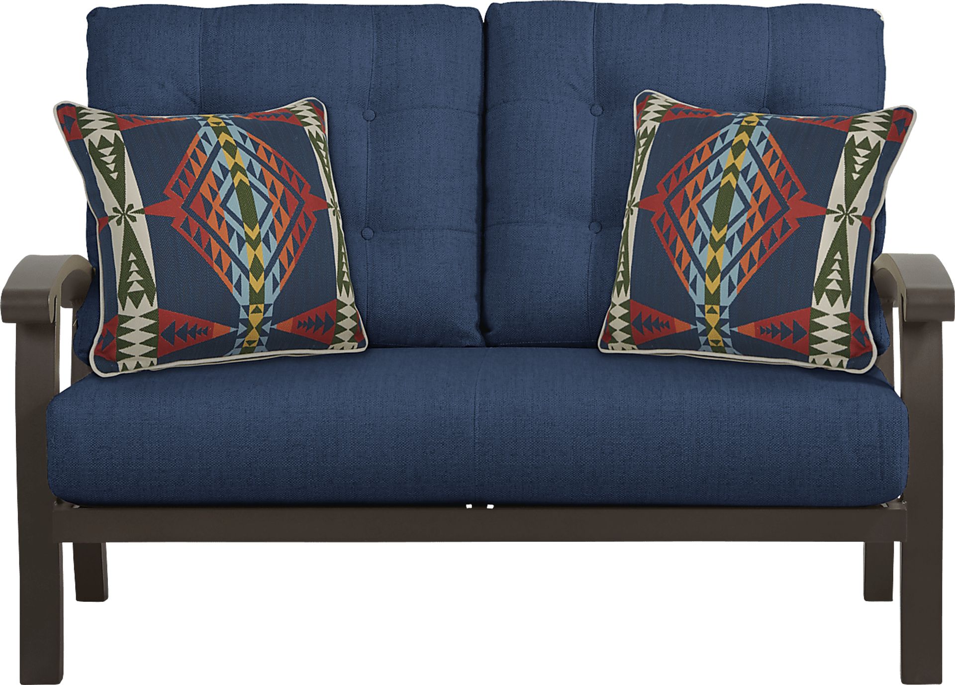 Lake Breeze Aged Bronze Outdoor Loveseat With Ink Cushions - Image 1