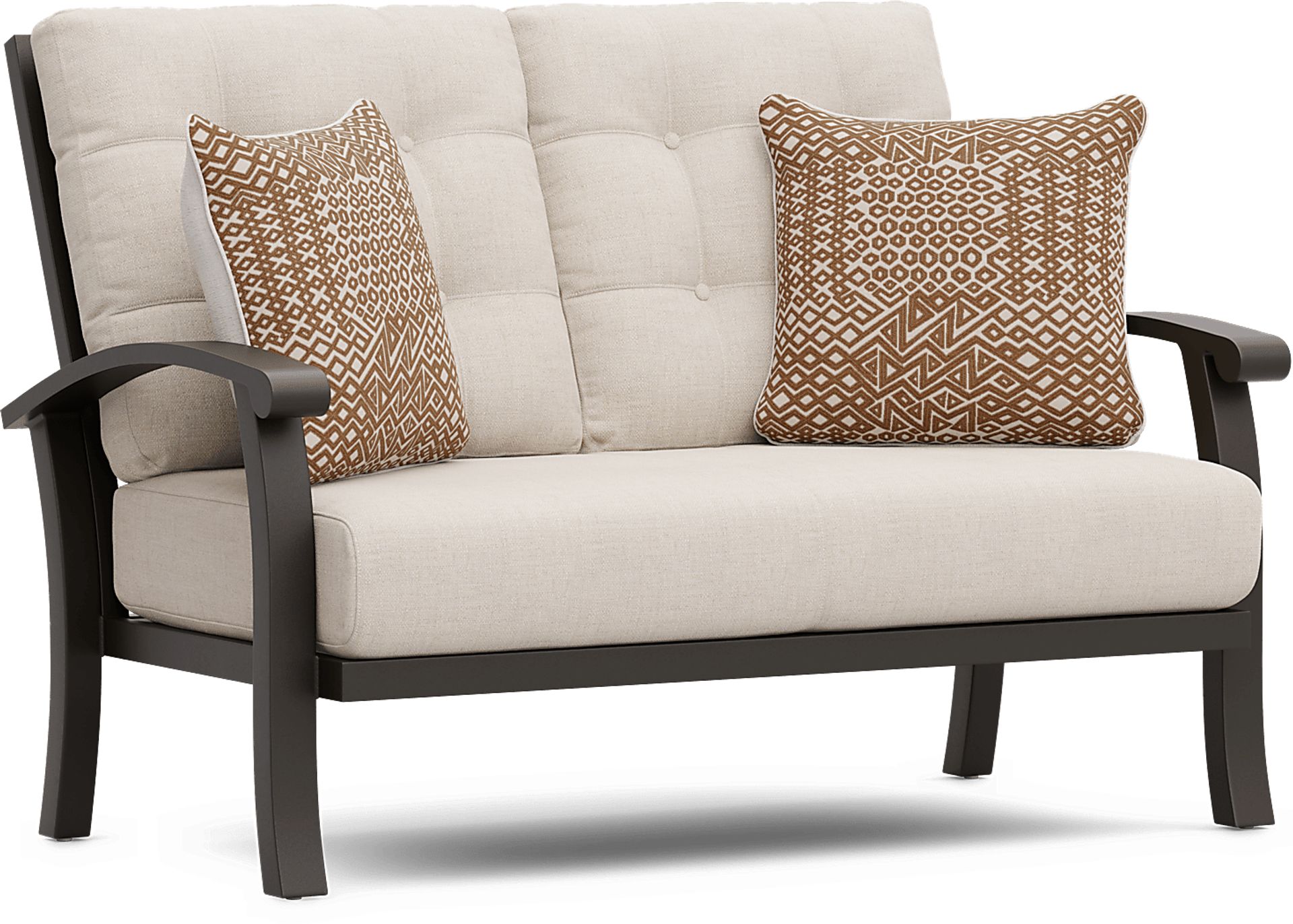 Lake Breeze Aged Bronze Outdoor Loveseat with Parchment Cushions - Image 2