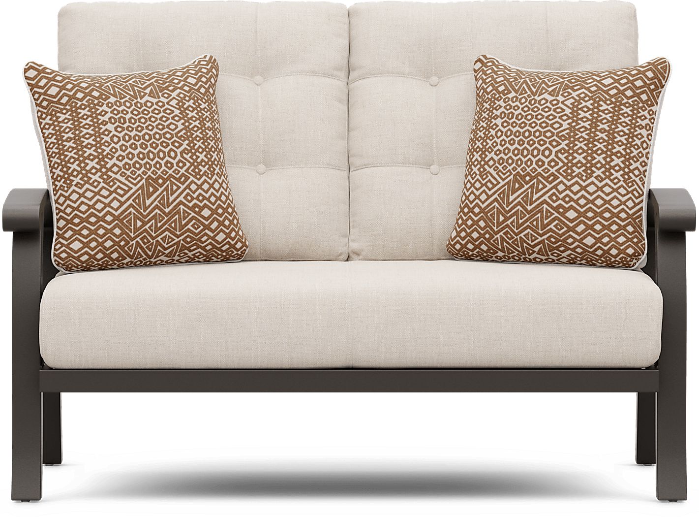 Lake Breeze Aged Bronze Outdoor Loveseat with Parchment Cushions