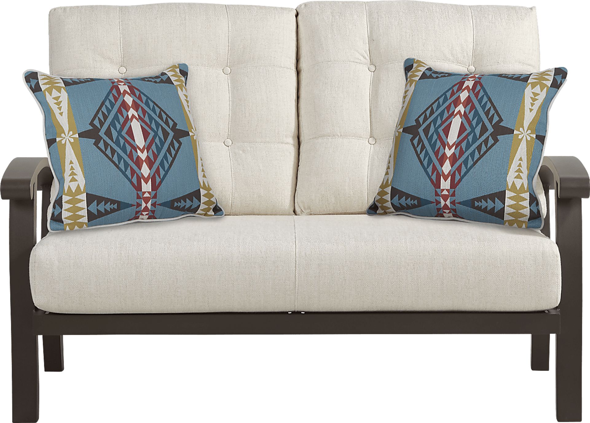 Lake Breeze Aged Bronze Outdoor Loveseat With Parchment Cushions - Image 1