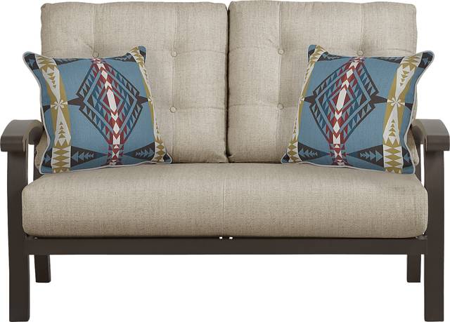 Lake Breeze Aged Bronze Outdoor Loveseat With Pebble Cushions - Thumbnail - Image 1