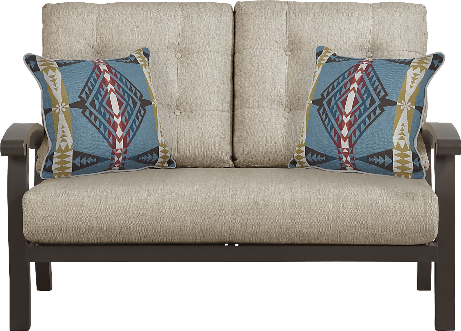 Lake Breeze Aged Bronze Outdoor Loveseat With Pebble Cushions - Image 1