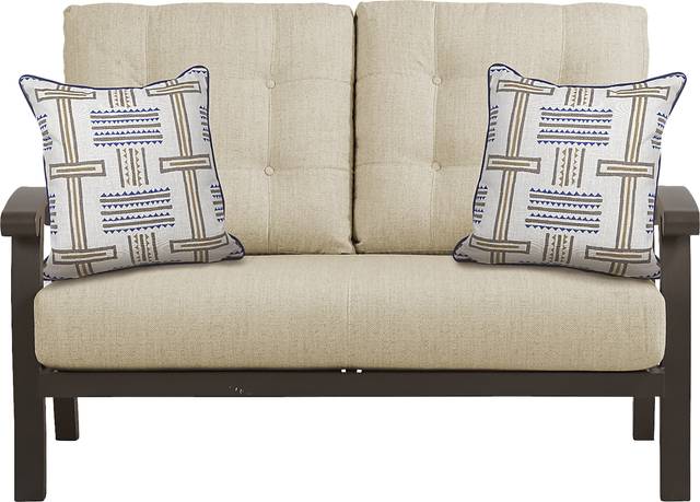 Lake Breeze Aged Bronze Outdoor Loveseat with Straw Cushions - Thumbnail - Image 2