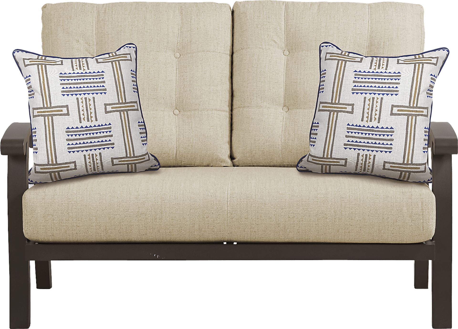 Lake Breeze Aged Bronze Outdoor Loveseat with Straw Cushions - Image 2