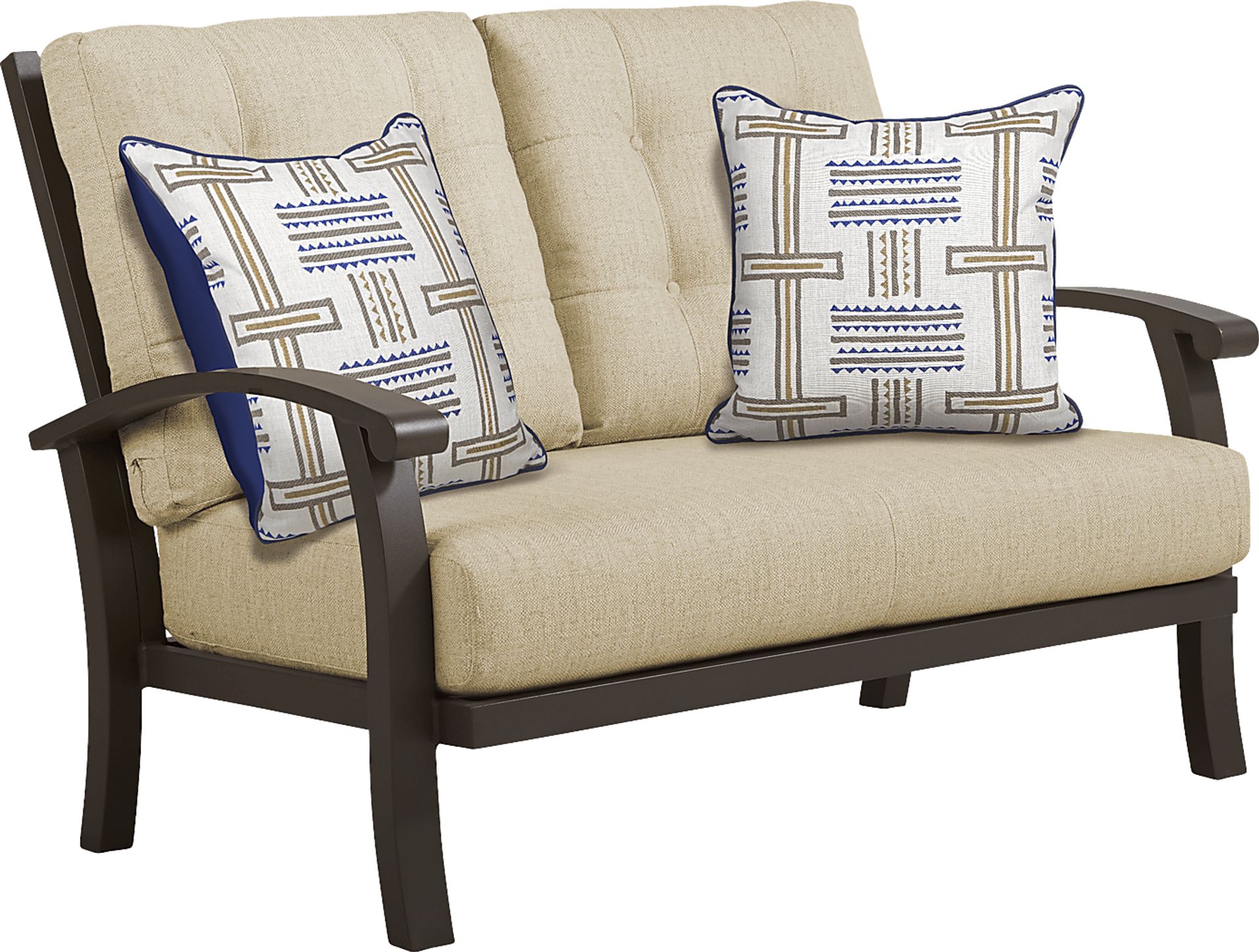 Lake Breeze Aged Bronze Outdoor Loveseat with Straw Cushions - Image 1