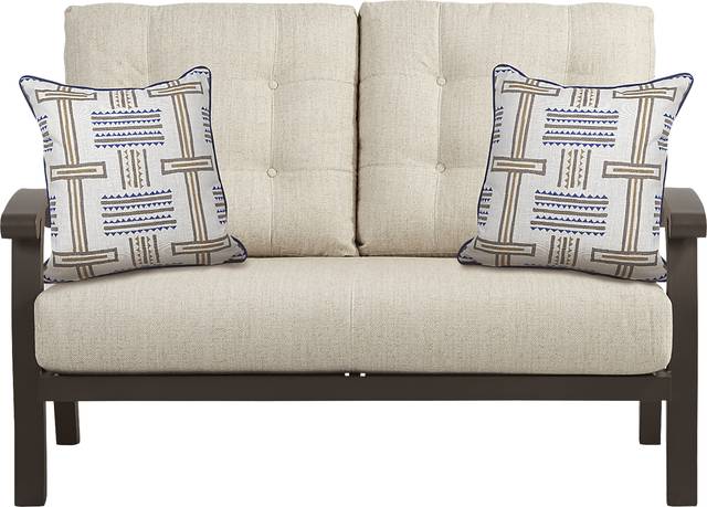 Lake Breeze Aged Bronze Outdoor Loveseat with Wren Cushions - Thumbnail - Image 2