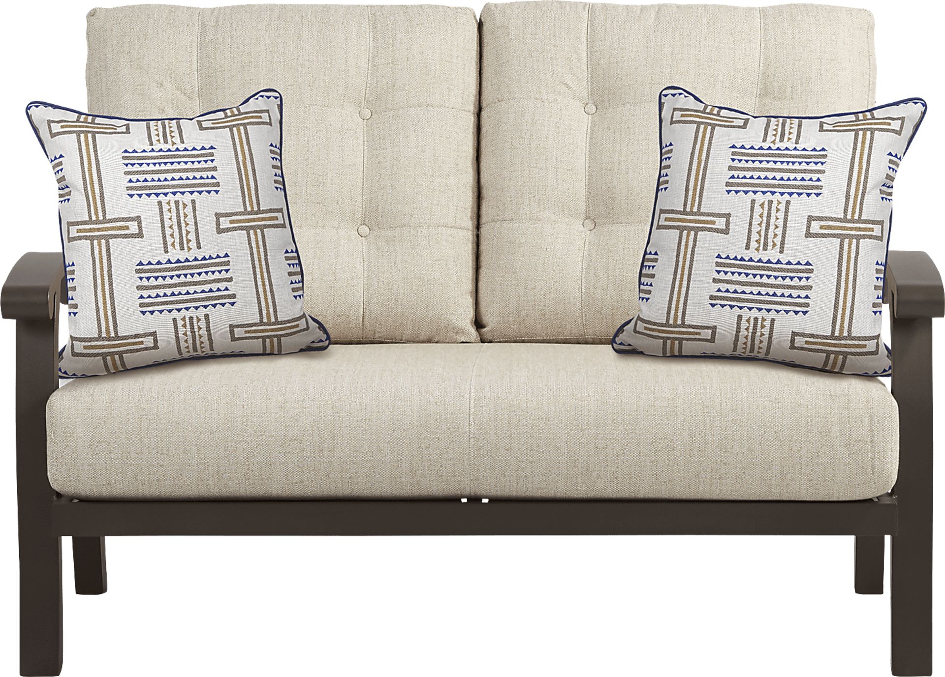 Lake Breeze Aged Bronze Outdoor Loveseat with Wren Cushions - Image 2