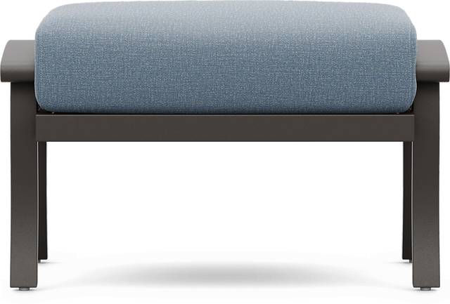 Lake Breeze Aged Bronze Outdoor Ottoman with Blueberry Cushion - Thumbnail - Image 2