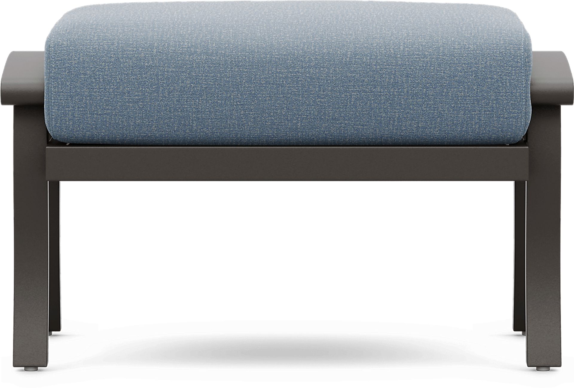 Lake Breeze Aged Bronze Outdoor Ottoman with Blueberry Cushion - Image 2