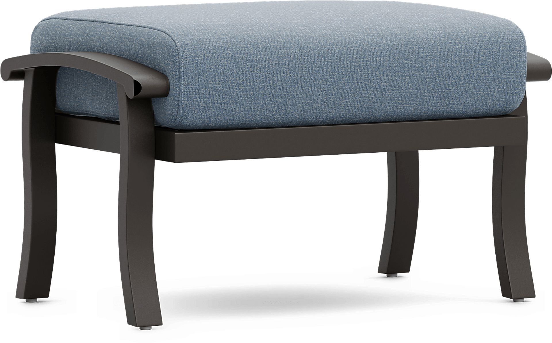 Lake Breeze Aged Bronze Outdoor Ottoman with Blueberry Cushion - Image 1