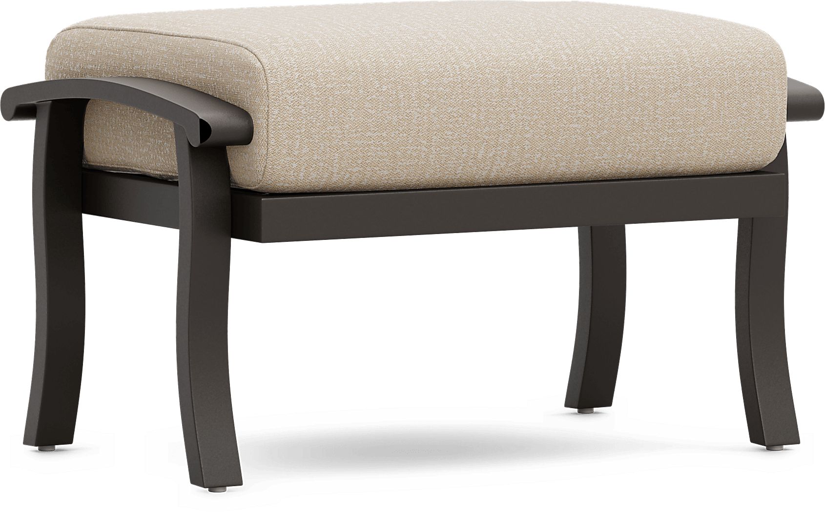 Lake Breeze Aged Bronze Outdoor Ottoman with Hemp-Colored Cushion