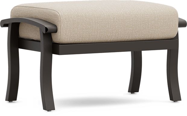 Lake Breeze Aged Bronze Outdoor Ottoman with Hemp-Colored Cushion