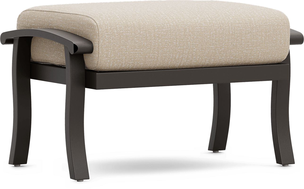 Lake Breeze Aged Bronze Outdoor Ottoman with Hemp-Colored Cushion