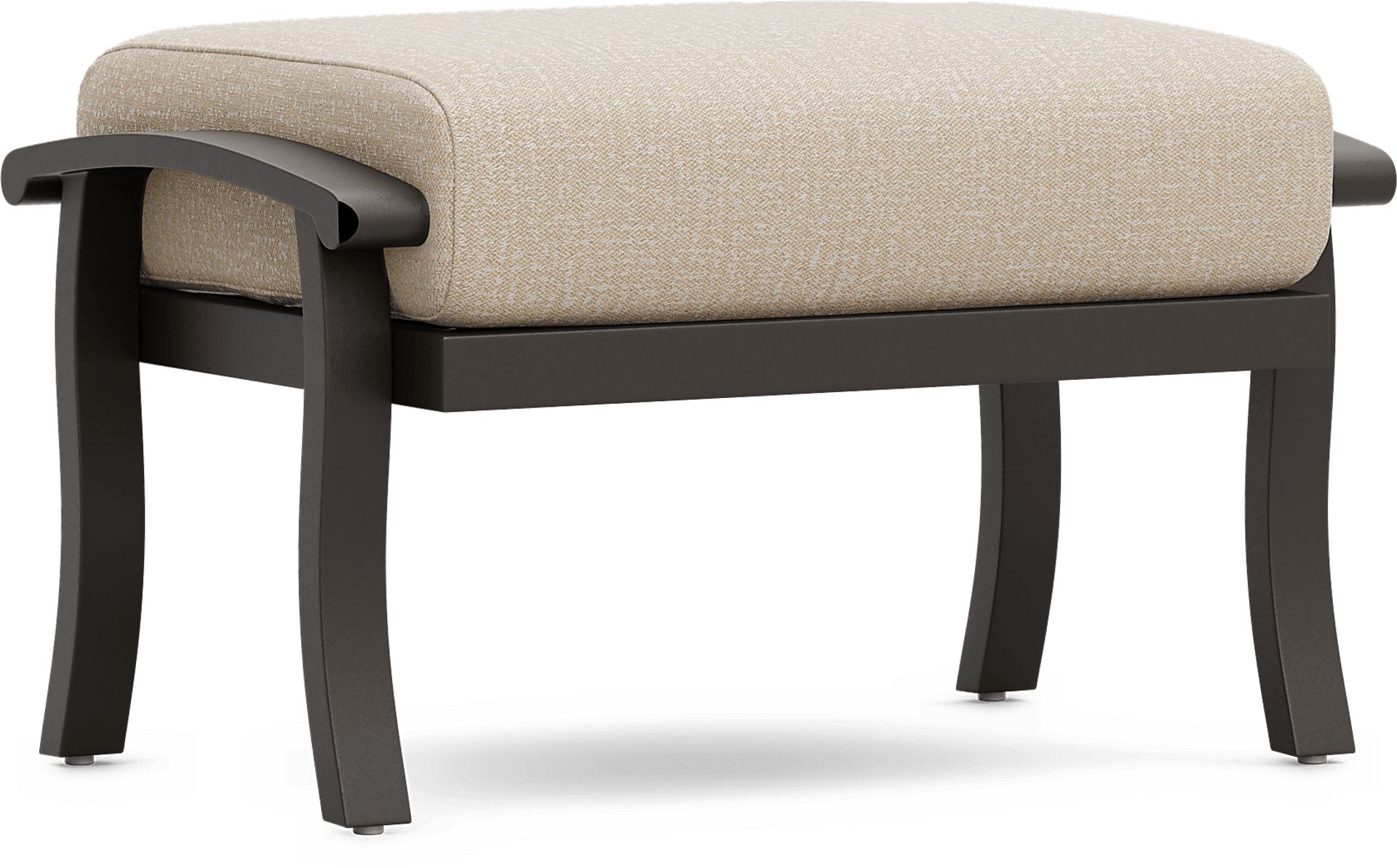 Lake Breeze Aged Bronze Outdoor Ottoman with Hemp-Colored Cushion - Image 1